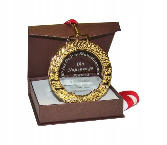 Medal stalowy złoty+ wypełnienie szklane + grawer
