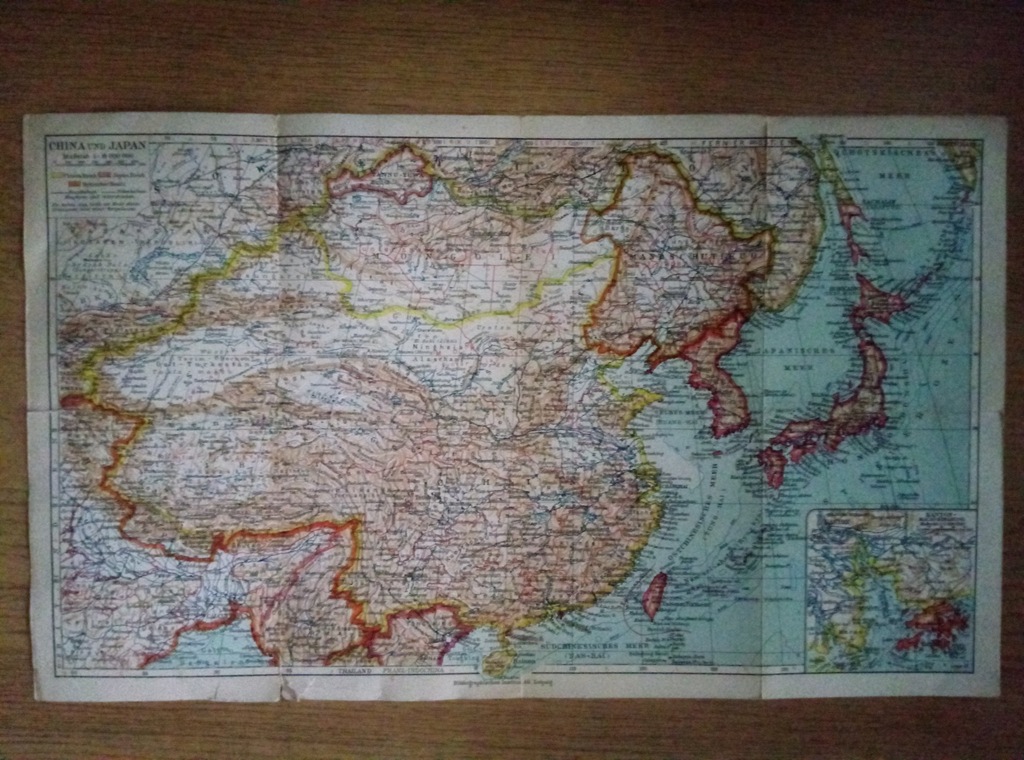 Stara Niemiecka Mapa Chiny i Japonia
