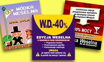 Śmieszne naklejki na wódkę weselną Stumbras