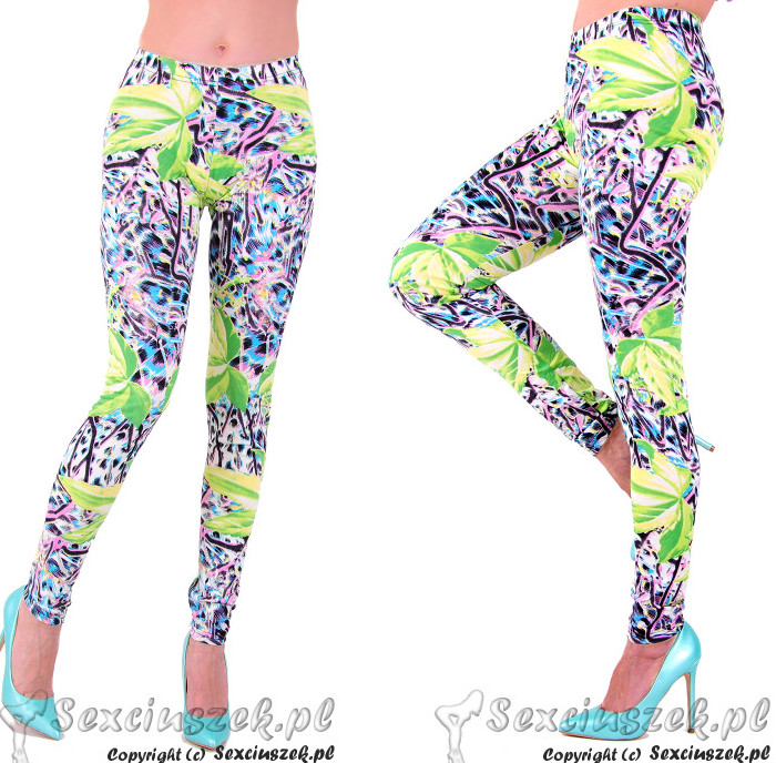 LEGGINSY SPODNIE KOLOROWE liść Full Color LlXL