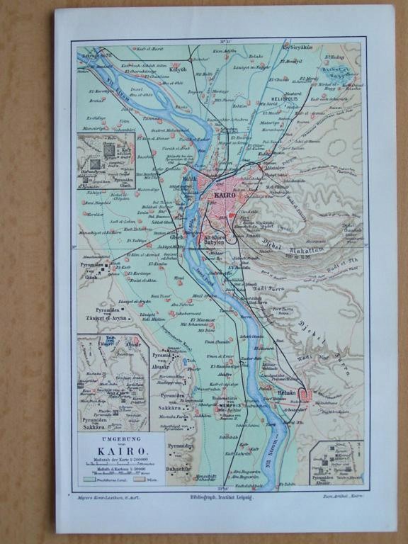 KAIR OKOLICE EGIPT piękna stara mapa 1908 r.