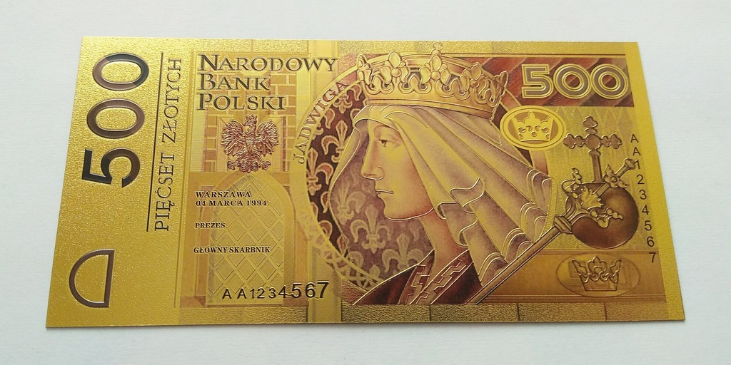 500 zł Królowa Jadwiga-banknot kolorowy-Au plated