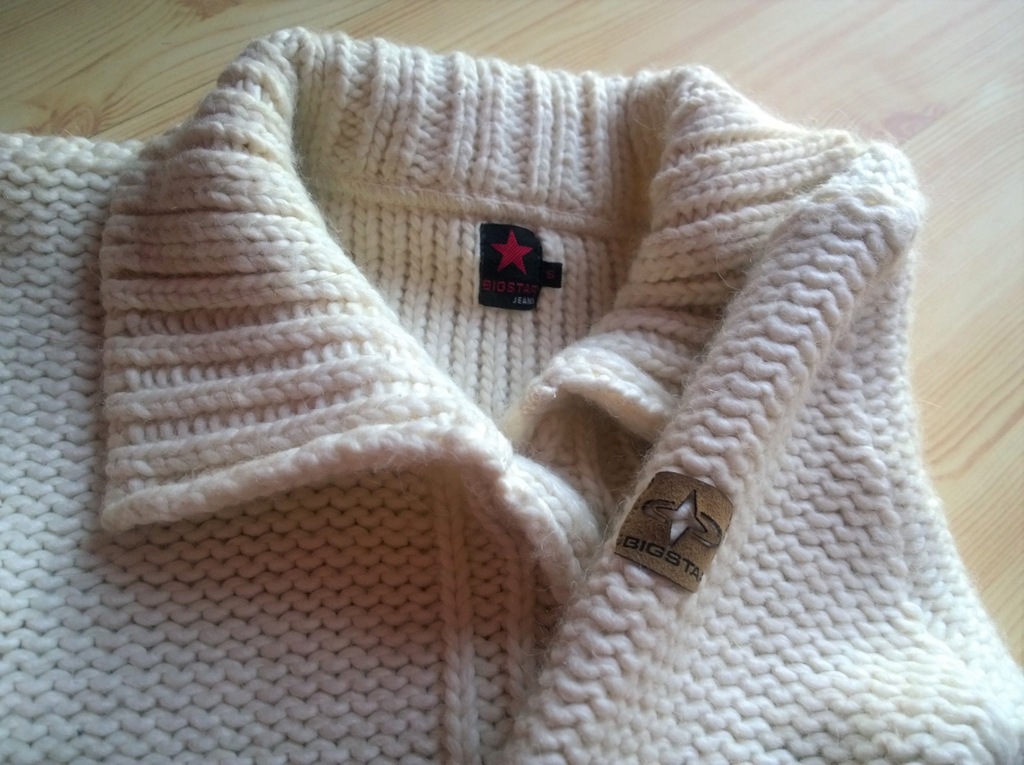 Big Star długi sweter rozpinany S 30% wełna