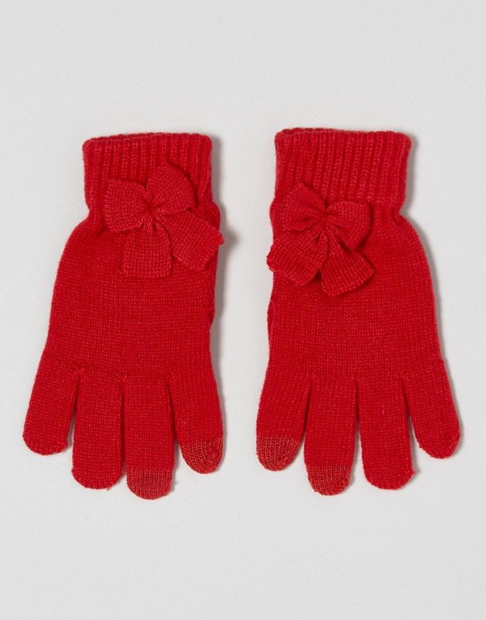 7X Ciepłe czerwona rękawiczki kokardka (NOS)