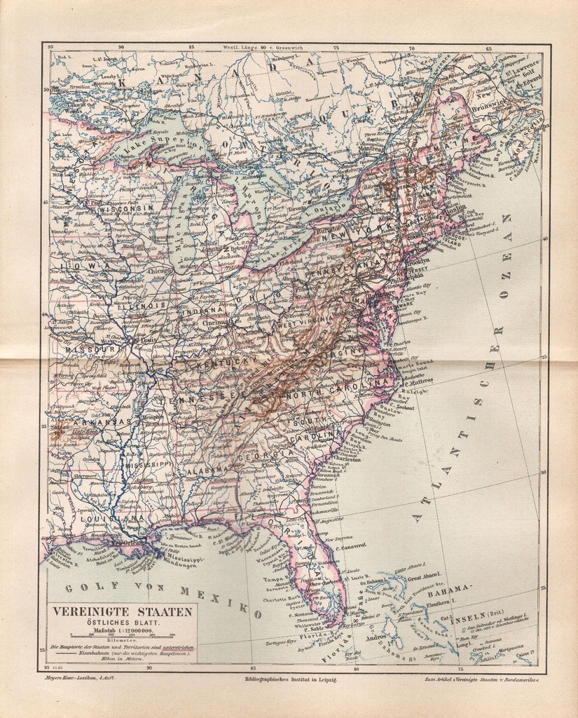 Stara Mapa Wschodnie Stany USA Floryda 1889