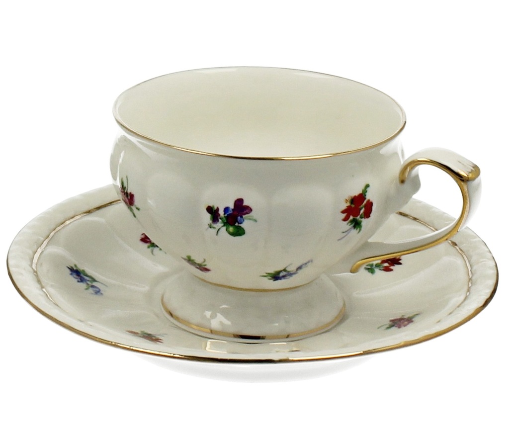 FILIŻANKI 6+6 kol. angielska porcelana NA ŚLUB