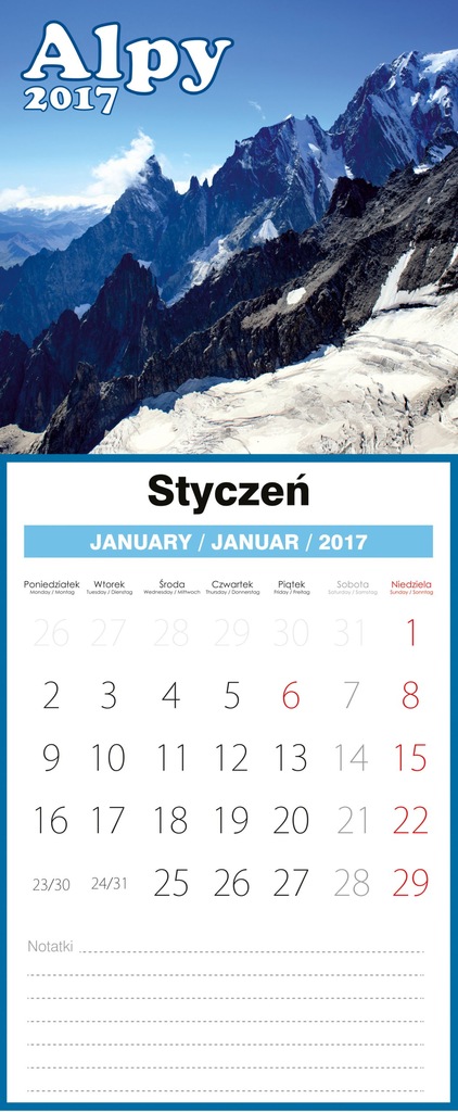 Kalendarz reklamowy na lodówkę 2018 - 100 sztuk