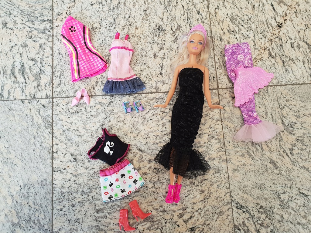 BARBIE syrenka lalka zestaw ubrania buty sukienki
