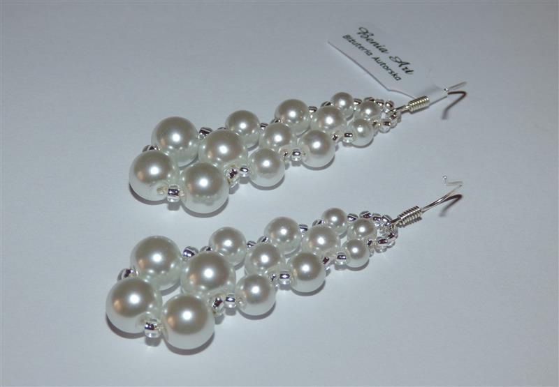 Długie KOLCZYKI ślubne białe perły 6 cm