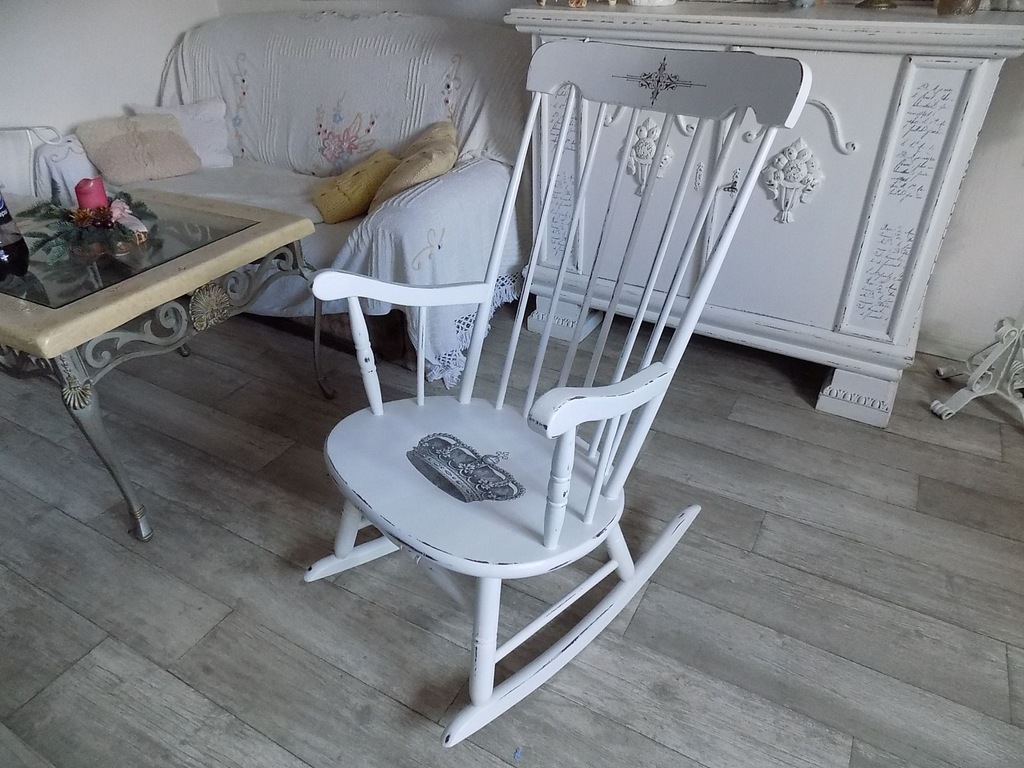 WYSOKI FOTEL BUJANY, GRAFIKA,SHABBY CHIC 