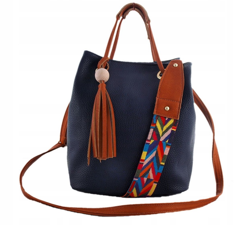 TOREBKA WOREK BOHO SHOPPER GRANATOWA+CAMEL A4 HIT! - 7215925532 ...