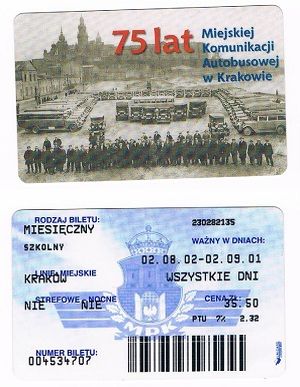 Bilet komunikacyjny  z Krakowa z 2002 roku