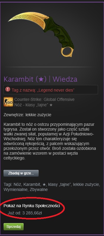 Prezent Kosa Karambit Wiedza lekkie zużycie CS:GO