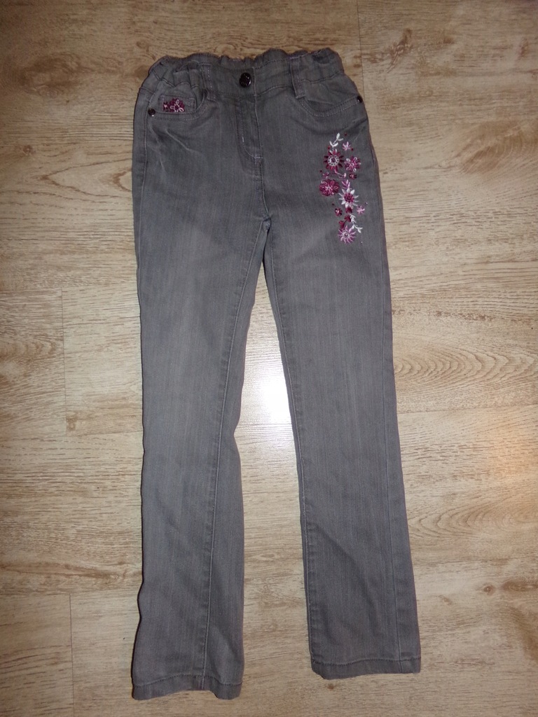 Spodnie jeans wyszywane szare 128 cm(8 lat)
