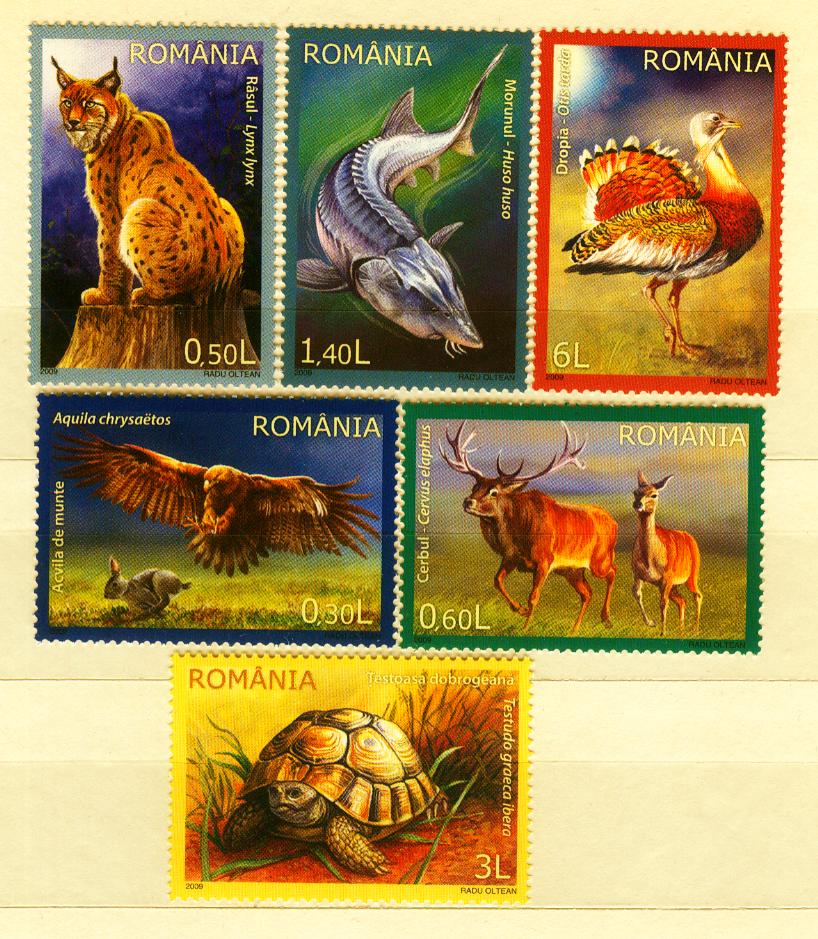 RUMUNIA** Ptaki, ryba, ryś, żółw Mi 6379-84