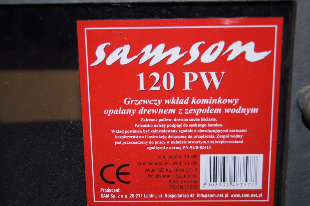 Wkład kominkowy z płaszczem wodnym Samson 120 PW