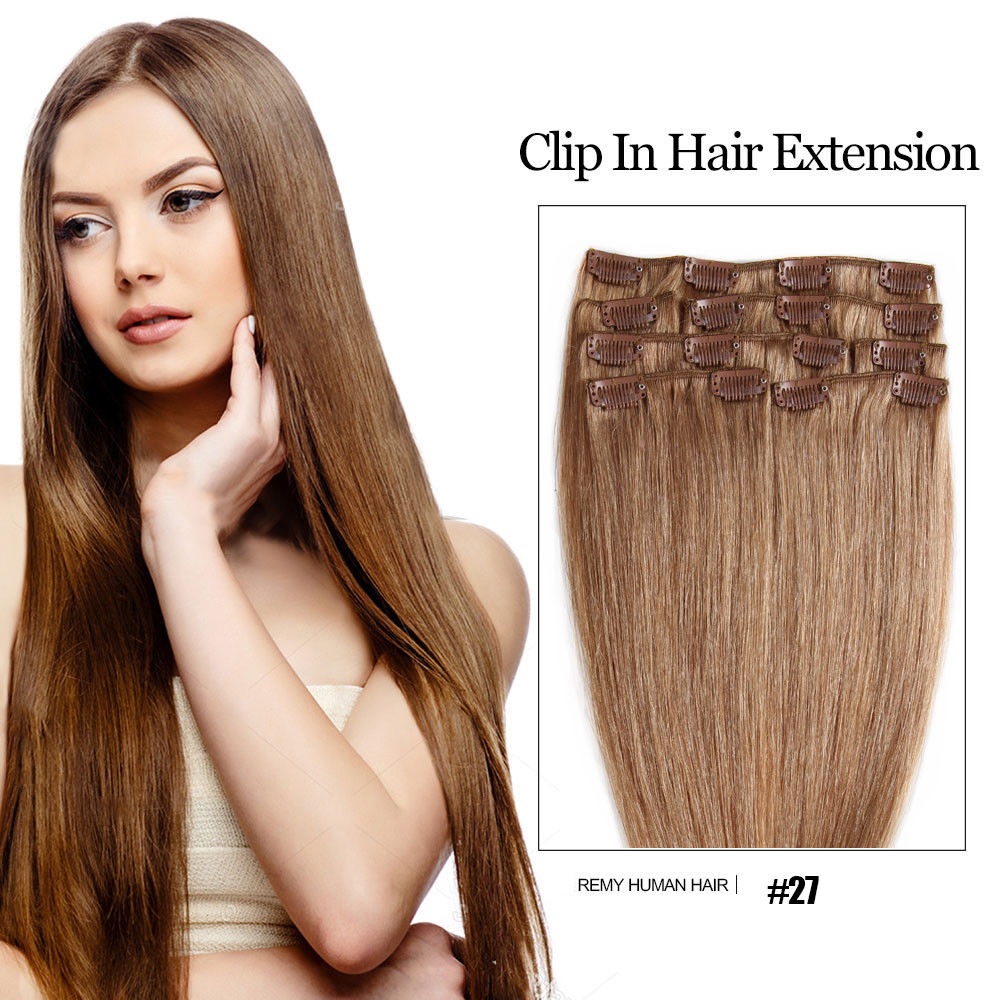 Naturalne włosy clip in ciemny blond 35 cm