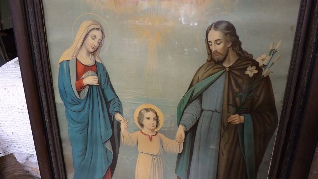 STARY OBRAZ ŚW. JÓZEF Z DZIECIĄTKIEM I MARIĄ