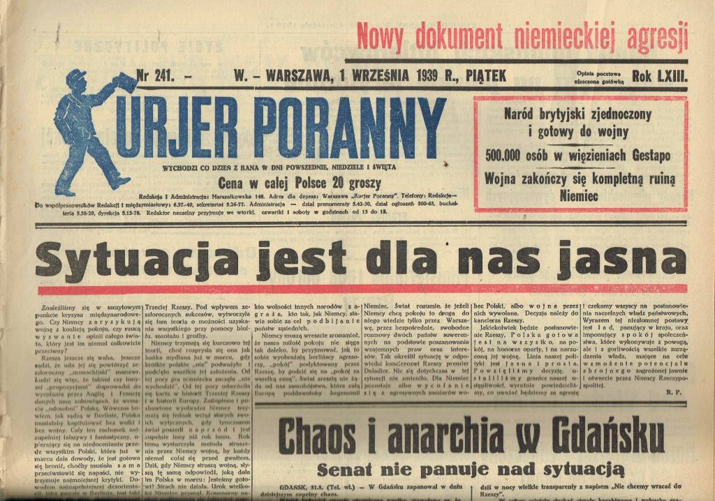 1 września 1939 Kurjer Poranny - I dzień wojny