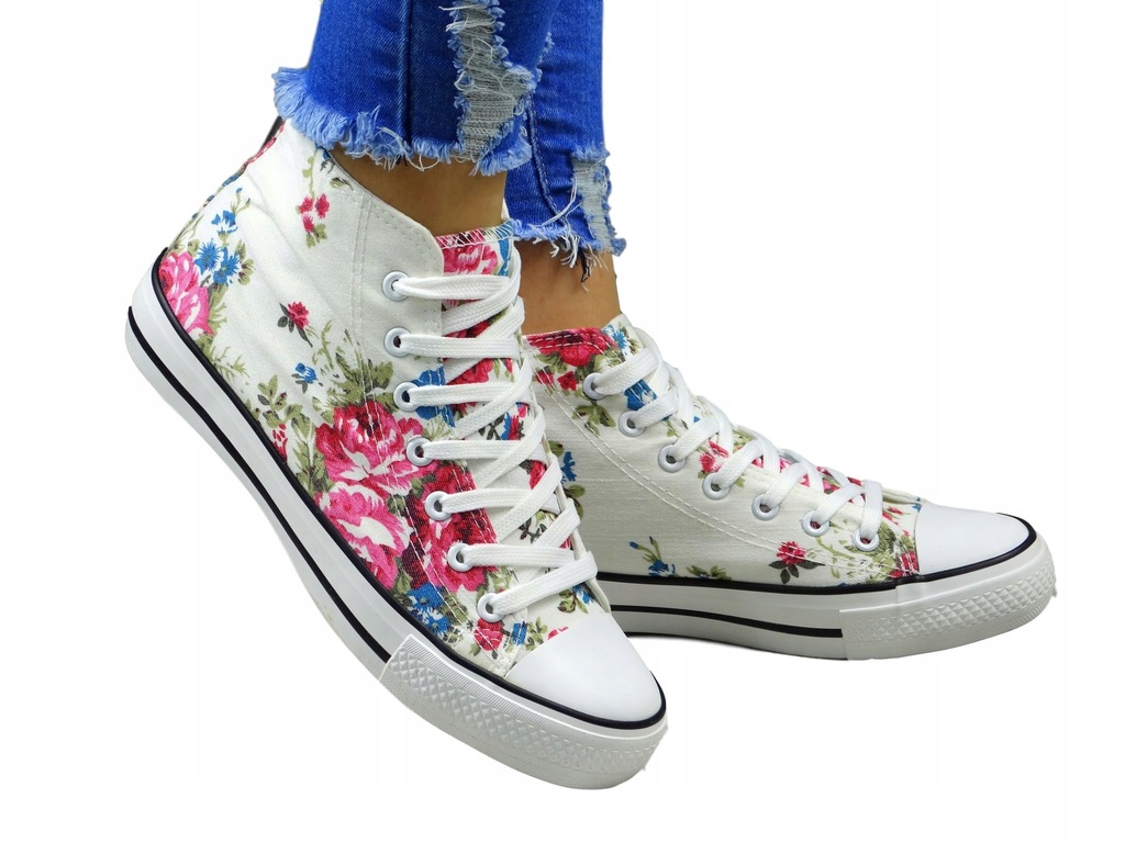 WYSOKIE TRAMPKI TENISÓWKI W KWIATY all flower 36