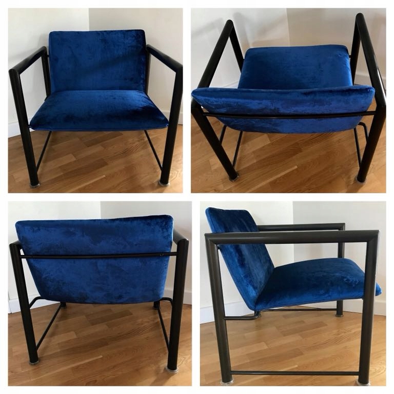 Designerskie 2 stare fotele kobalt aluminium 1960
