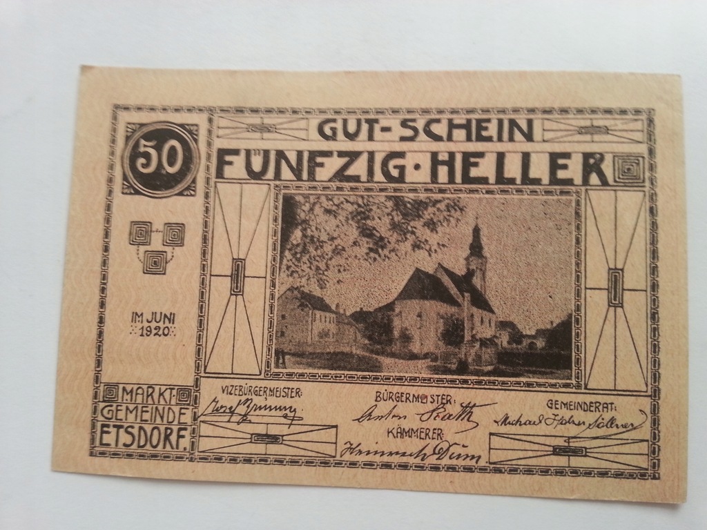 Notgeld 50 heller Austria 1920 rok.