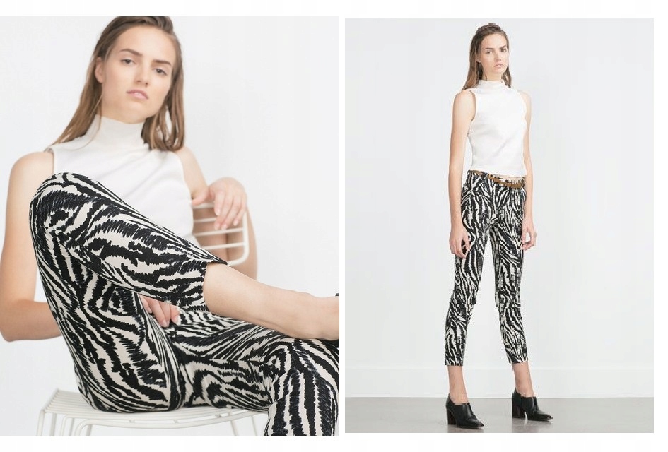 ZARA 42 XL czarne zebra eleganckie spodnie ZZ1069