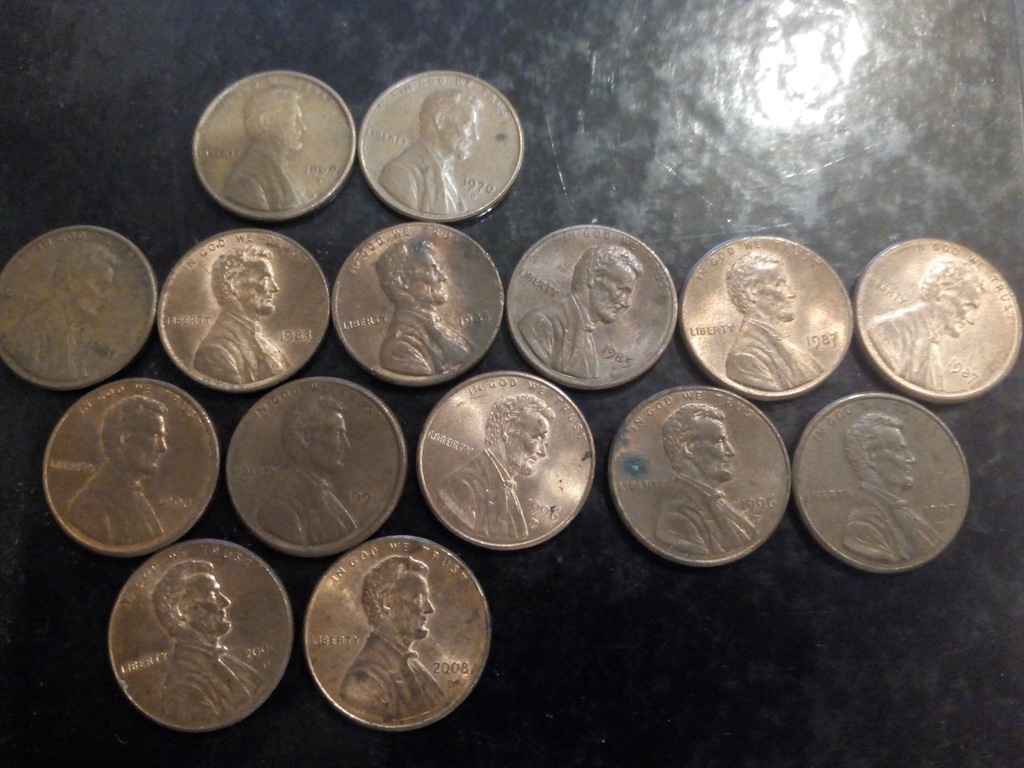 Zestaw monet Ameryka USA 1 cent (1969-2008)