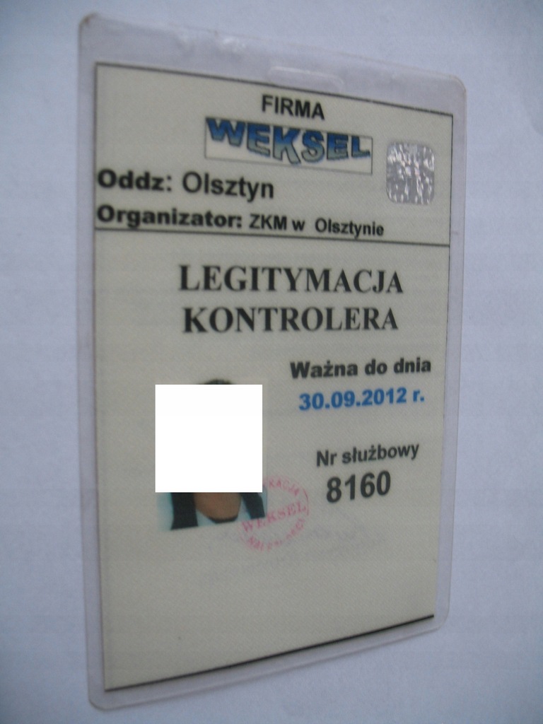 Bilet MZK Olsztyn Legitymacja kontrolera