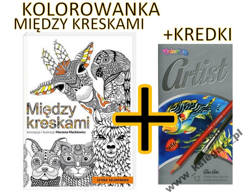 Między kreskami  Kolorowanka + Kredki Akwarelowe