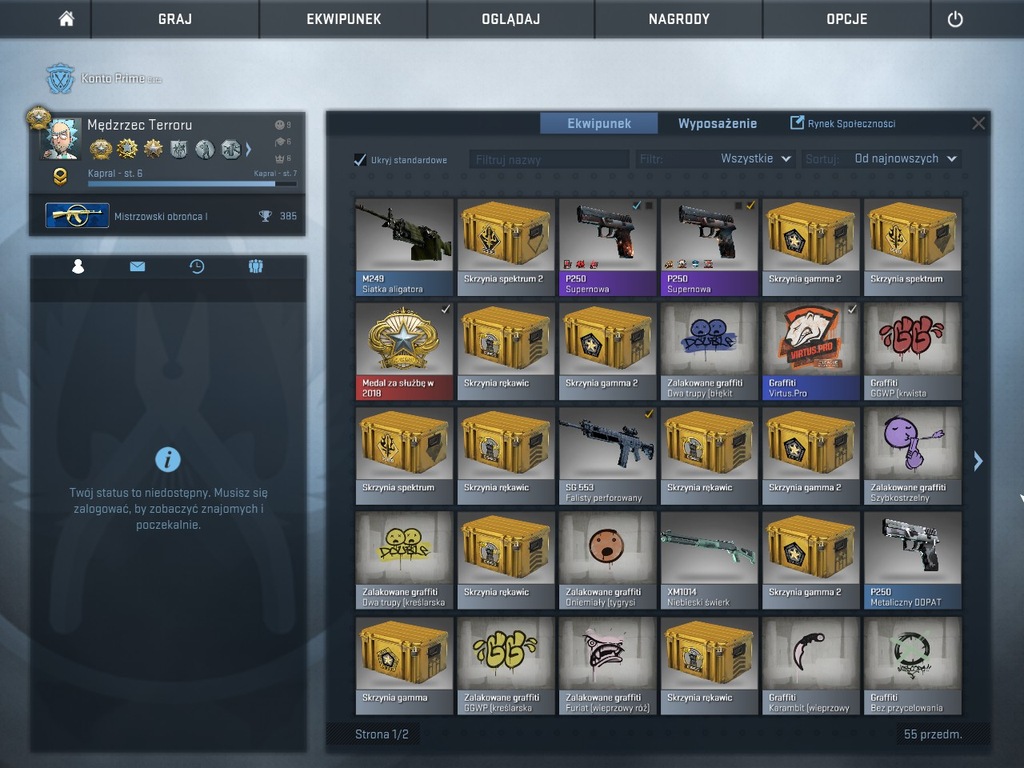 Konto steam cs go prime MG2/ skiny / inne