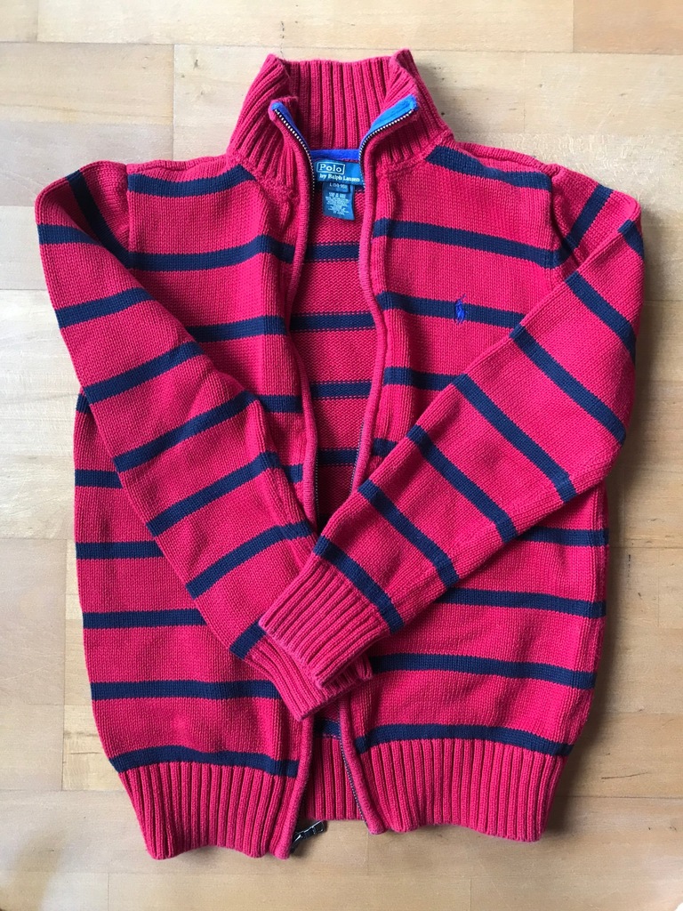 Czerwony sweter w pasy POLO by Ralph Lauren L 