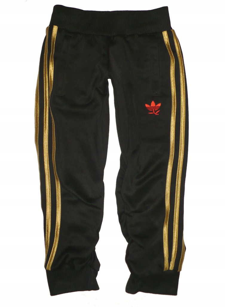 Adidas, spodnie dresy, złote paski, r.104