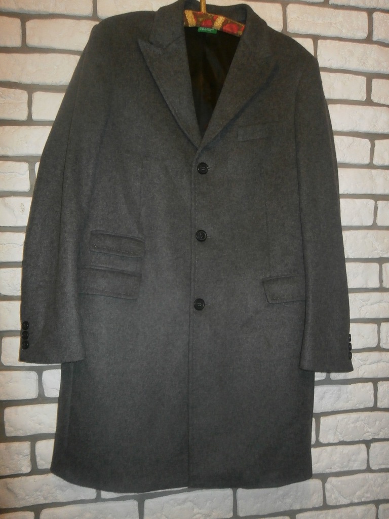 Benetton elegancki klasyczny wełniany płaszcz 52