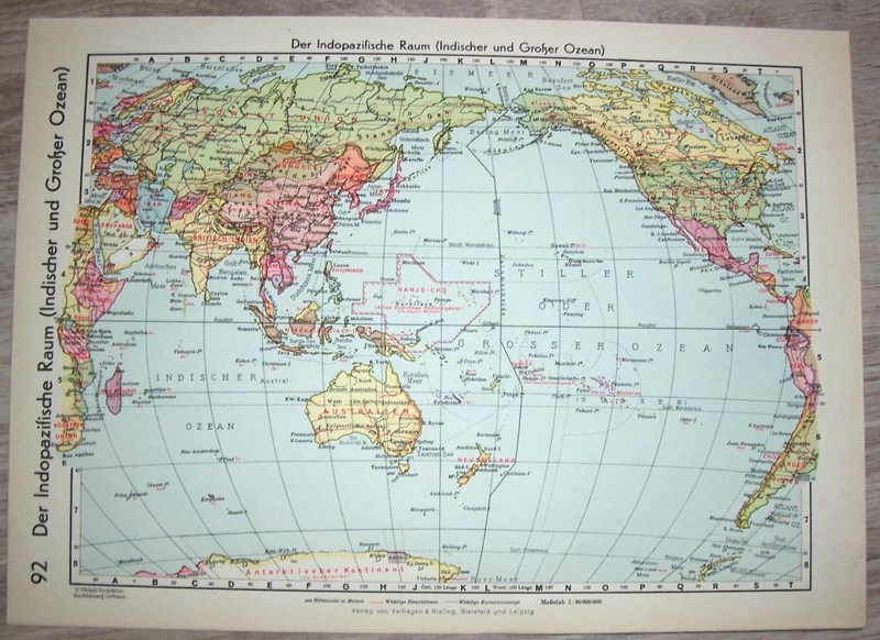 OCEAN INDYJSKI I SPOKOJNY. Mapa. 1937.