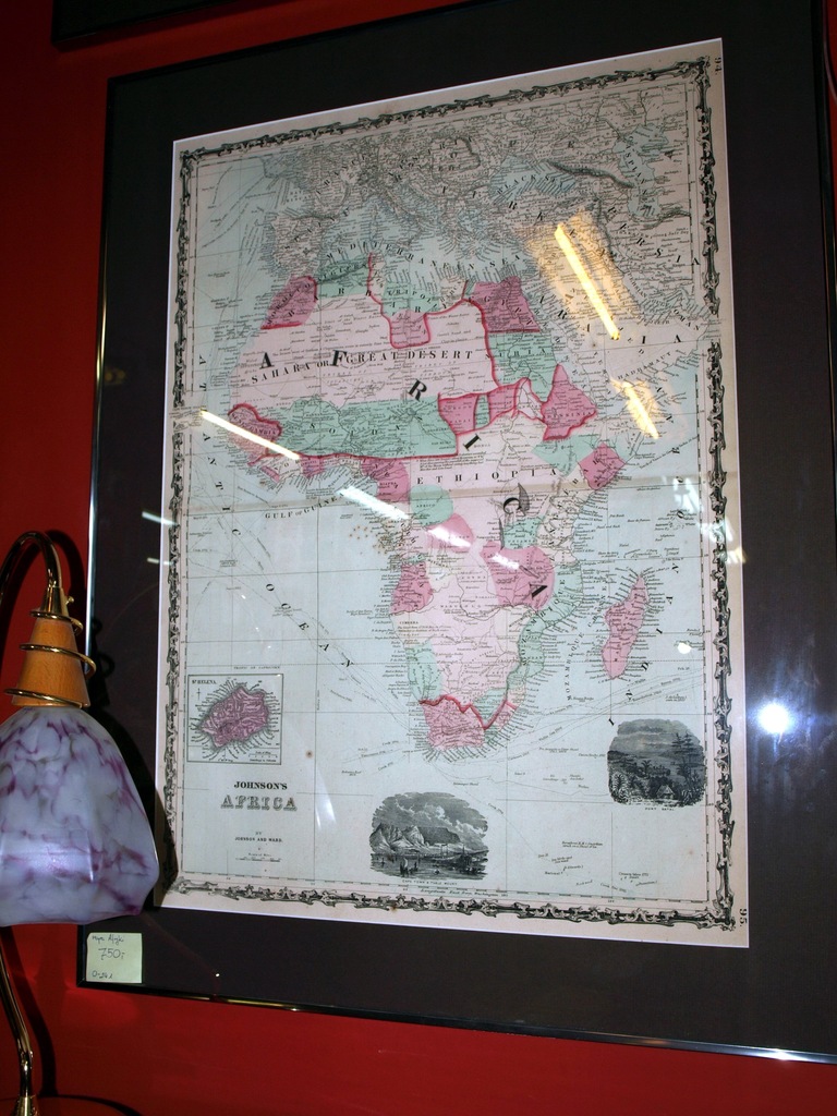 Afryka, XIX wieczna mapa w ramie za szkłem Johnson