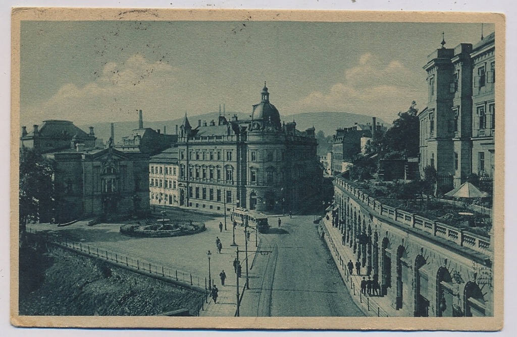 Bielsko Biała 1930r. Poczta Teatr Tramwaj d540