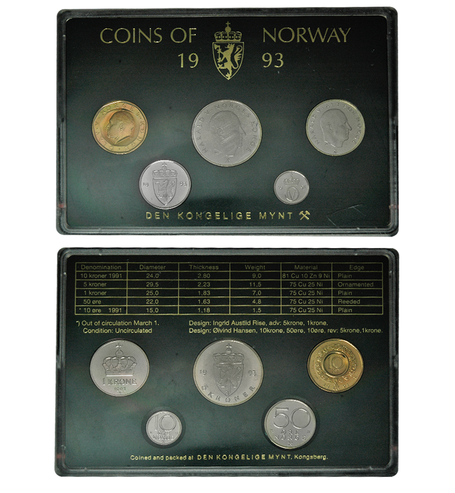 Norwegia 1993 ZESTAW 5  MONET COINS OF NORWAY