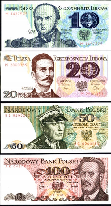 POLSKIE BANKNOTY OBIEGOWE Z LAT 1975-1996 KLASER