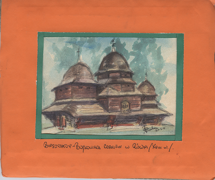 A. Duda, bojkowska cerkiew w Równi pastel 12x9 cm