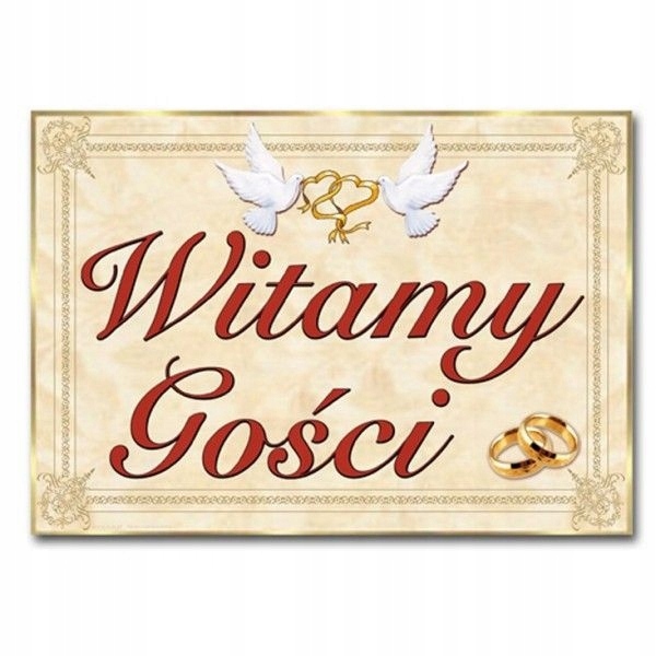 PLAKAT WITAMY GOŚCI 68x48cm KREMOWY WESELE