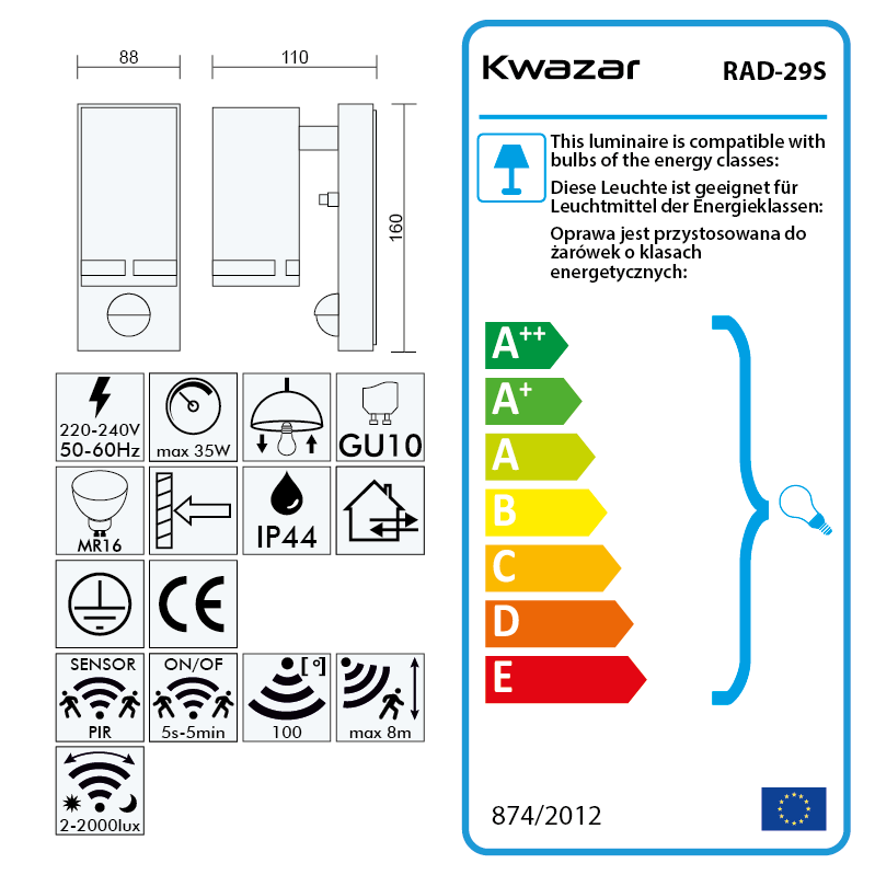 Lampa Zewnetrzna Z Czujnikiem Ip44 Gu10 Rad29s 7314369817 Oficjalne Archiwum Allegro