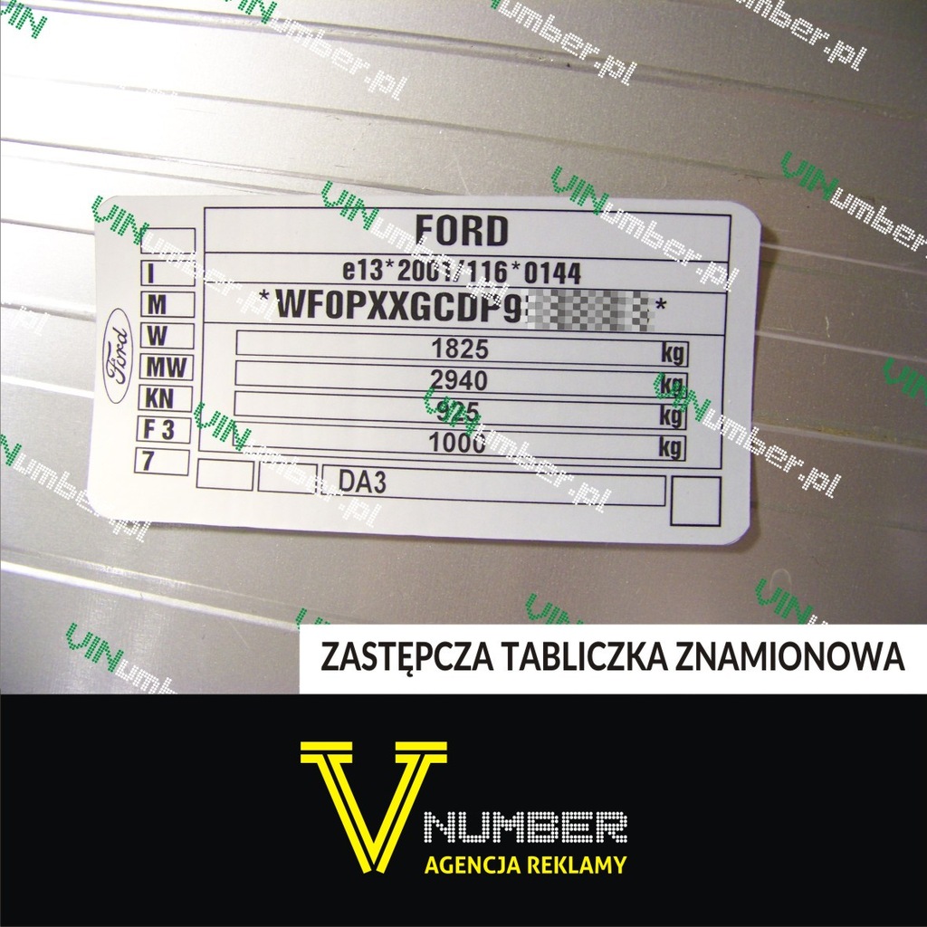 Tabliczka naklejka znamionowa Ford Focus