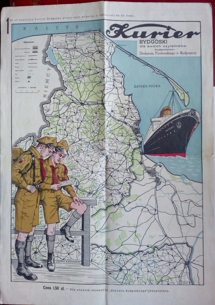 Mapa pn. części Polski z Kuriera Bydgoskiego II RP