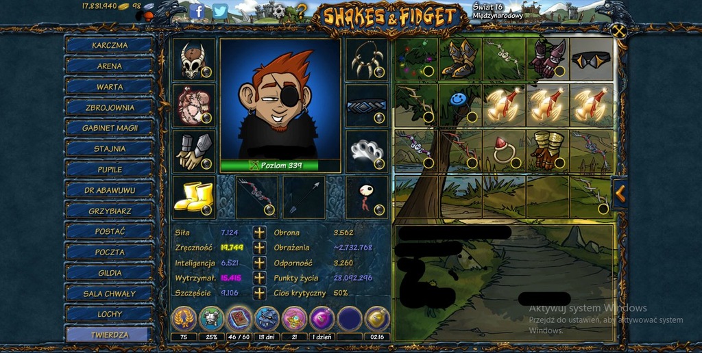 Konto Shakes & Fidget 339 lvl w16 Zwiadowca