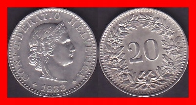 SZWAJCARIA - 20 rappenów z 1932 r. Z 7591.