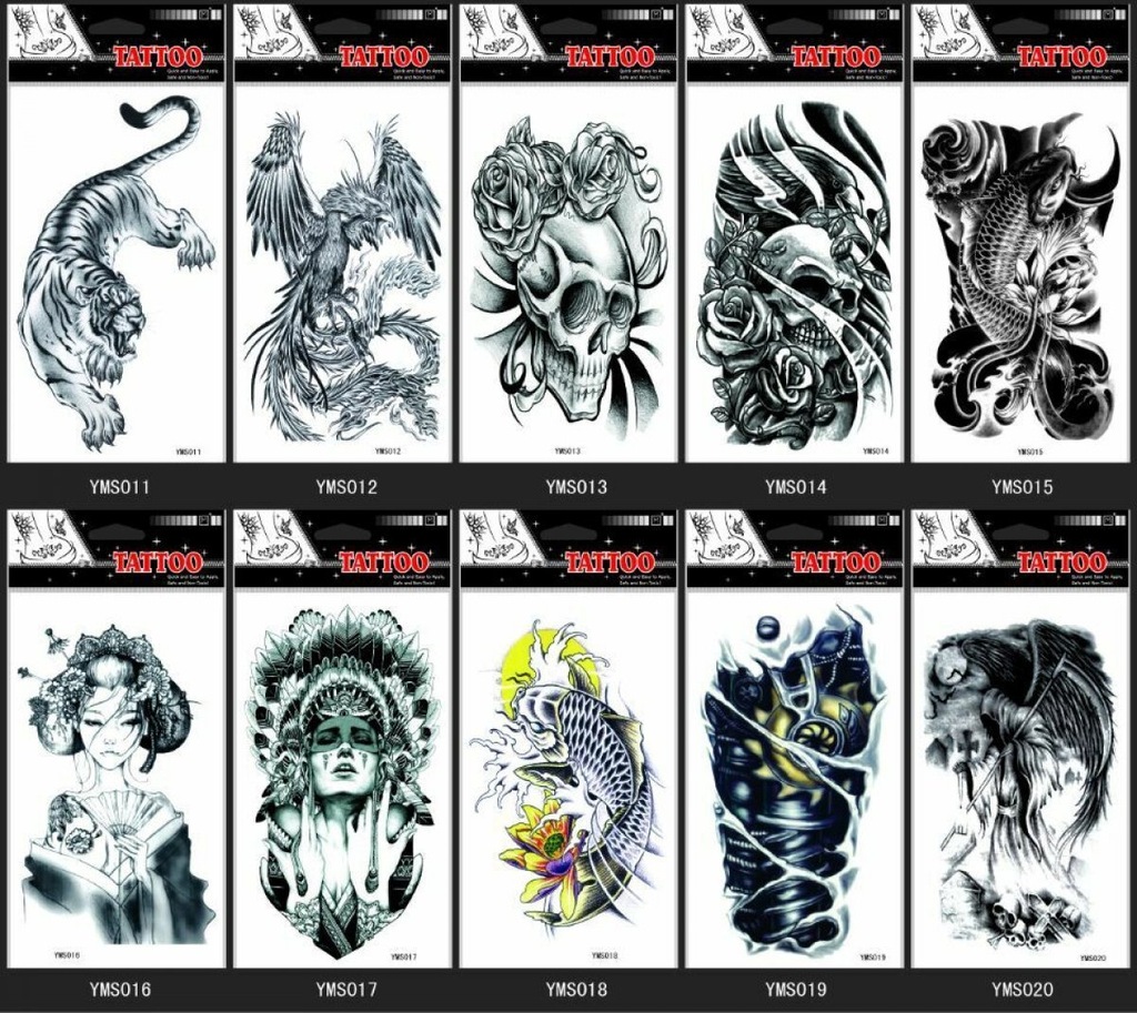 TATTOO ZESTAW 10 TATUAŻY RÓŻNE WZORY