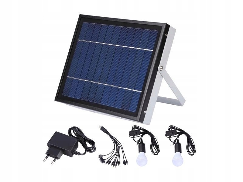 ZESTAW Panel solarny + ładowarka 2x USB + 2x LED