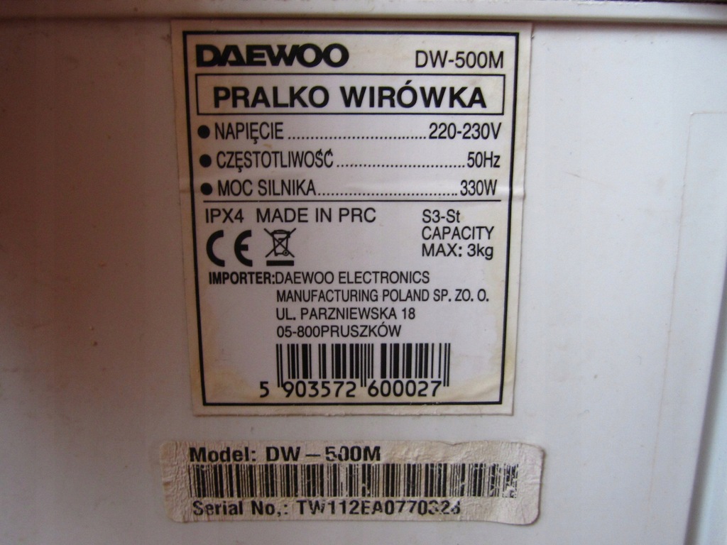Pralka DAEWOO DW-500M - Pralko Wirówka - 7487508789 - oficjalne ...