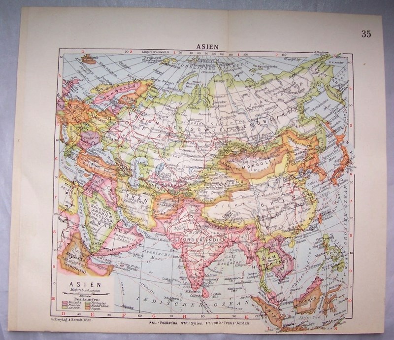 AZJA. AZJA ZACHODNIA. MAPA 1939.